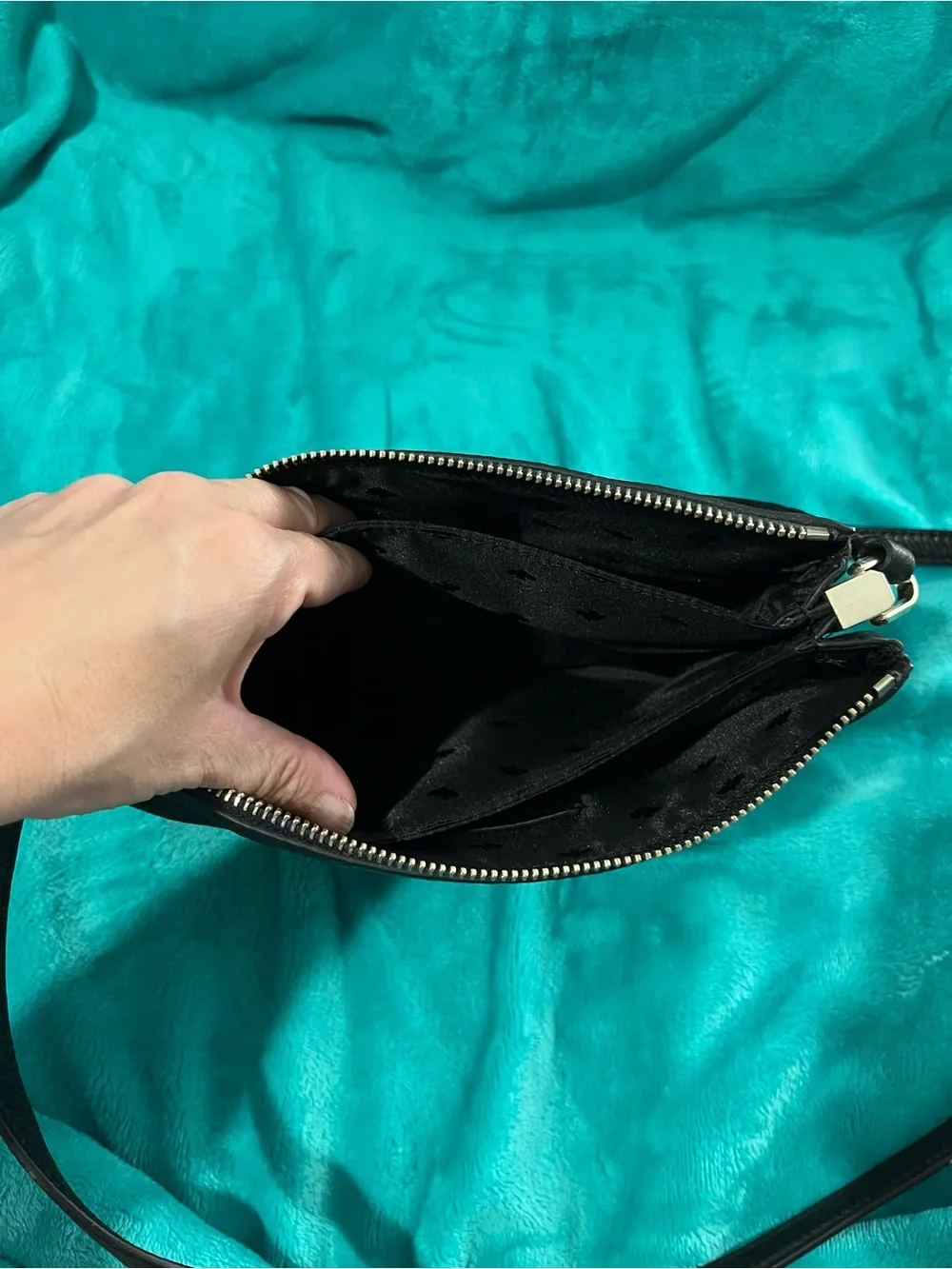 kate spade Leila Triple Gusset Crossbody Bag in black leather